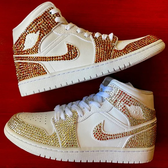 Gold and white custom Jordans